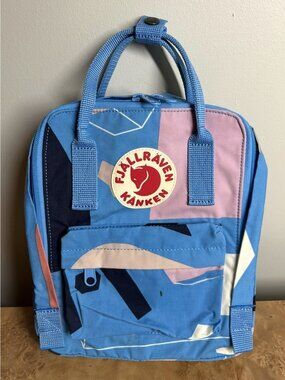 Fjällräven Kånken Art Mini Backpack Blue Pink Geometric Print Kids School Bag